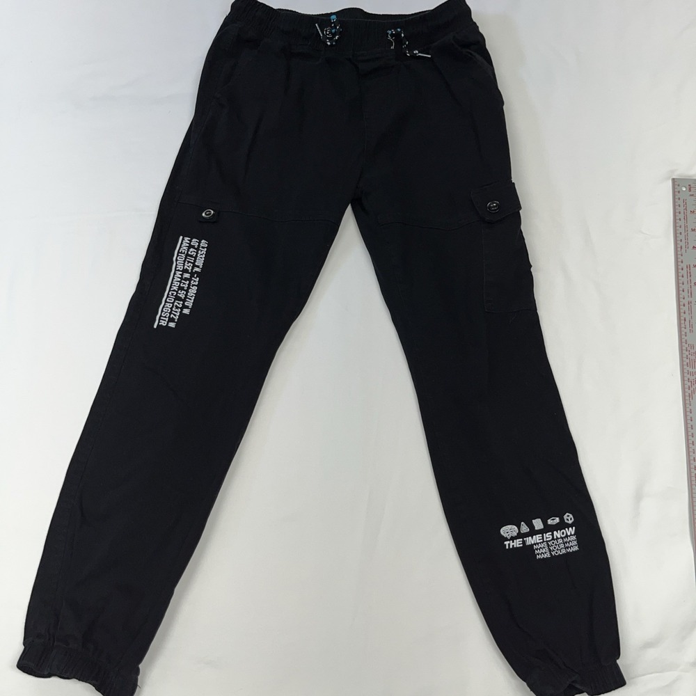 RGSTR Men Black Graphic Cargo Joggers Streetwear Tapered Pants Size L